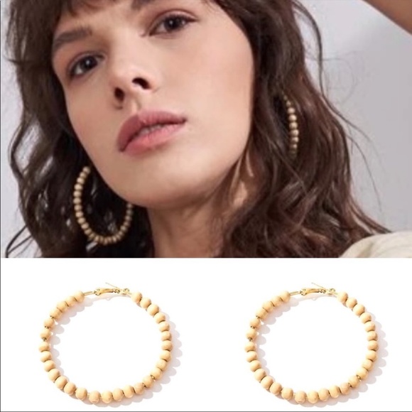 Anthropologie Jewelry - BOHO NATURAL WOOD BEADED OVERSIZED SNAP BACK HOOPS
